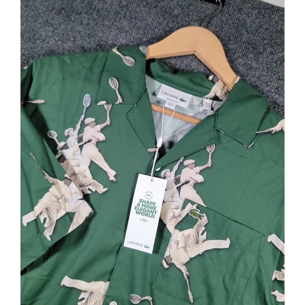 NEW Lacoste Shirt Mens Large Green Tennis Player Short Sleeve Button Up $140